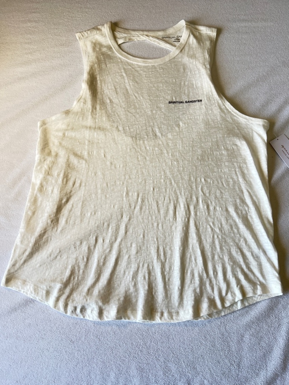 Spiritual Gangster IVORY Double Twist Tank Size L  Open Back  NEW Yoga Festival